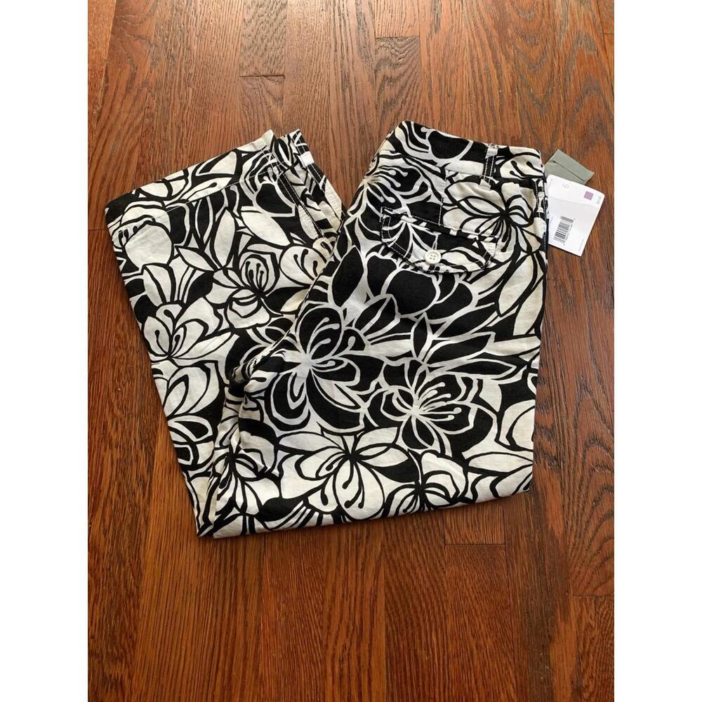 NWT Women's Liz Claiborne Pants Size 6 Linen Blend Capri Cropped Black/White $69